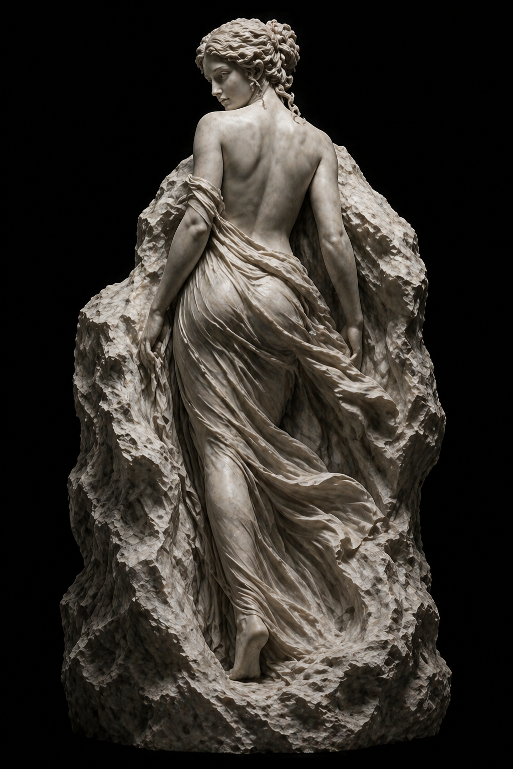 Marble sculpture symbolizing Meaning — the path forward from opposing forces.