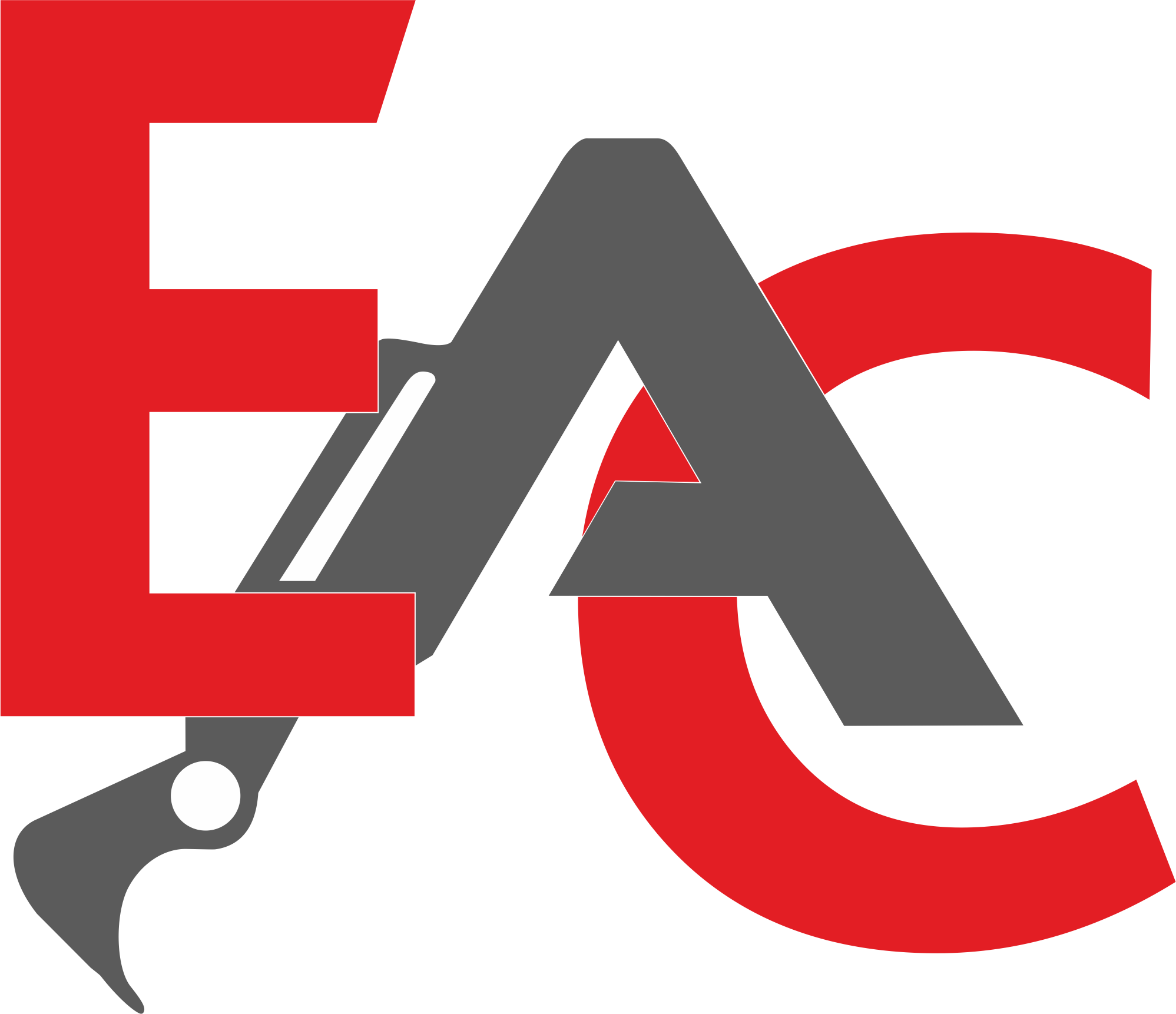 Abstract illustration featuring geometric shapes, including a gray triangle, a red circle, and white and black elements on a black background.