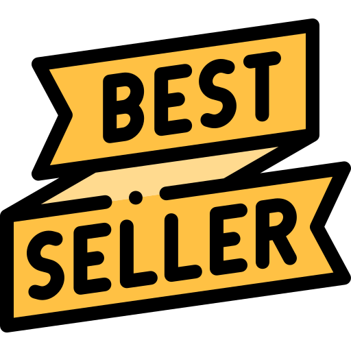 Graphic with yellow banners reading 'Best Seller' on a black background.