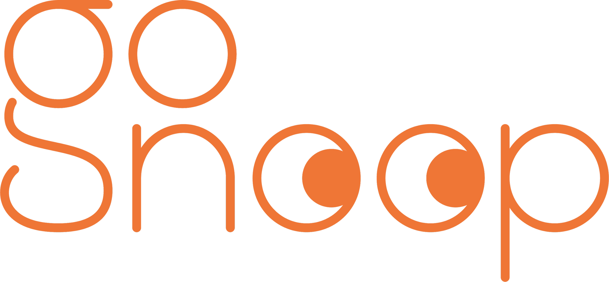 Stylized logo with the words "Scoop Shop" in orange, thin, modern font, with two large circles representing scoops of ice cream.