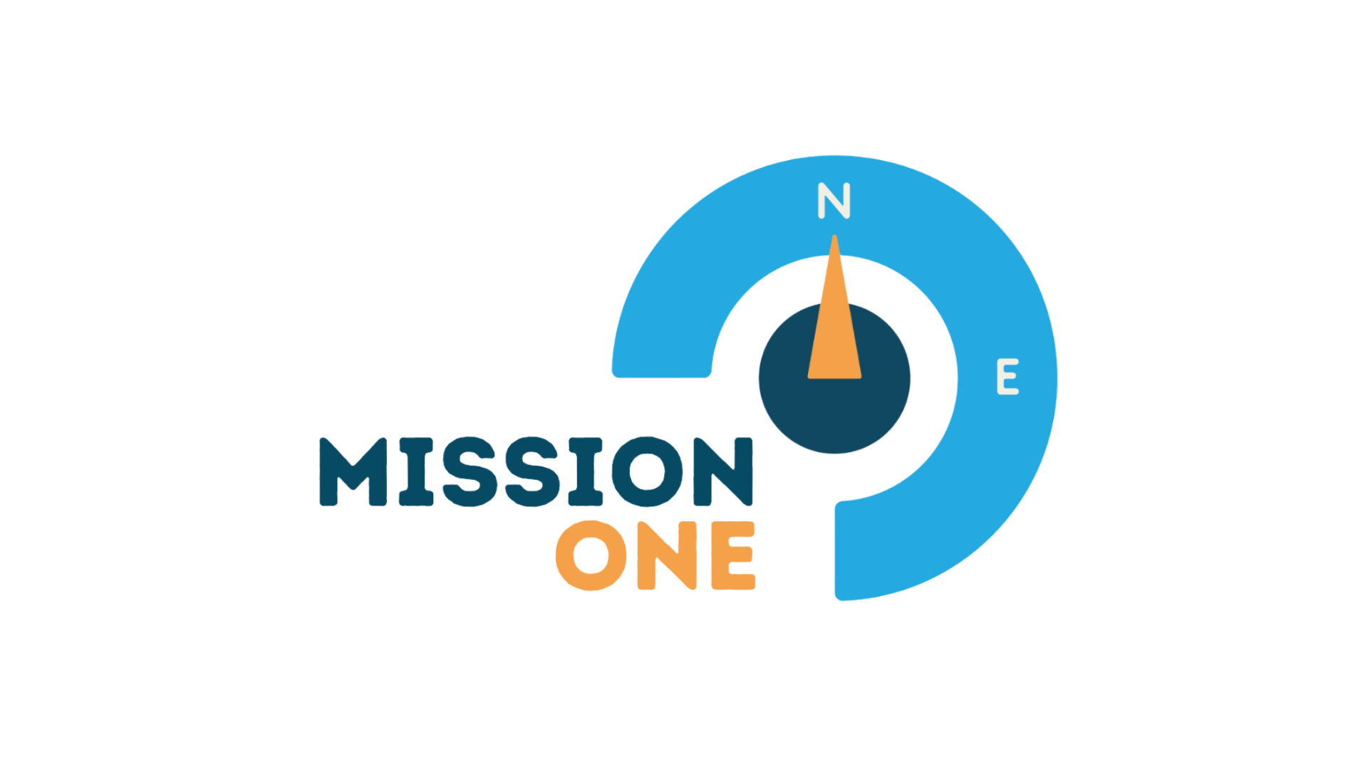 A graphic with the words "MISSION ONE" and a compass needle pointing north.