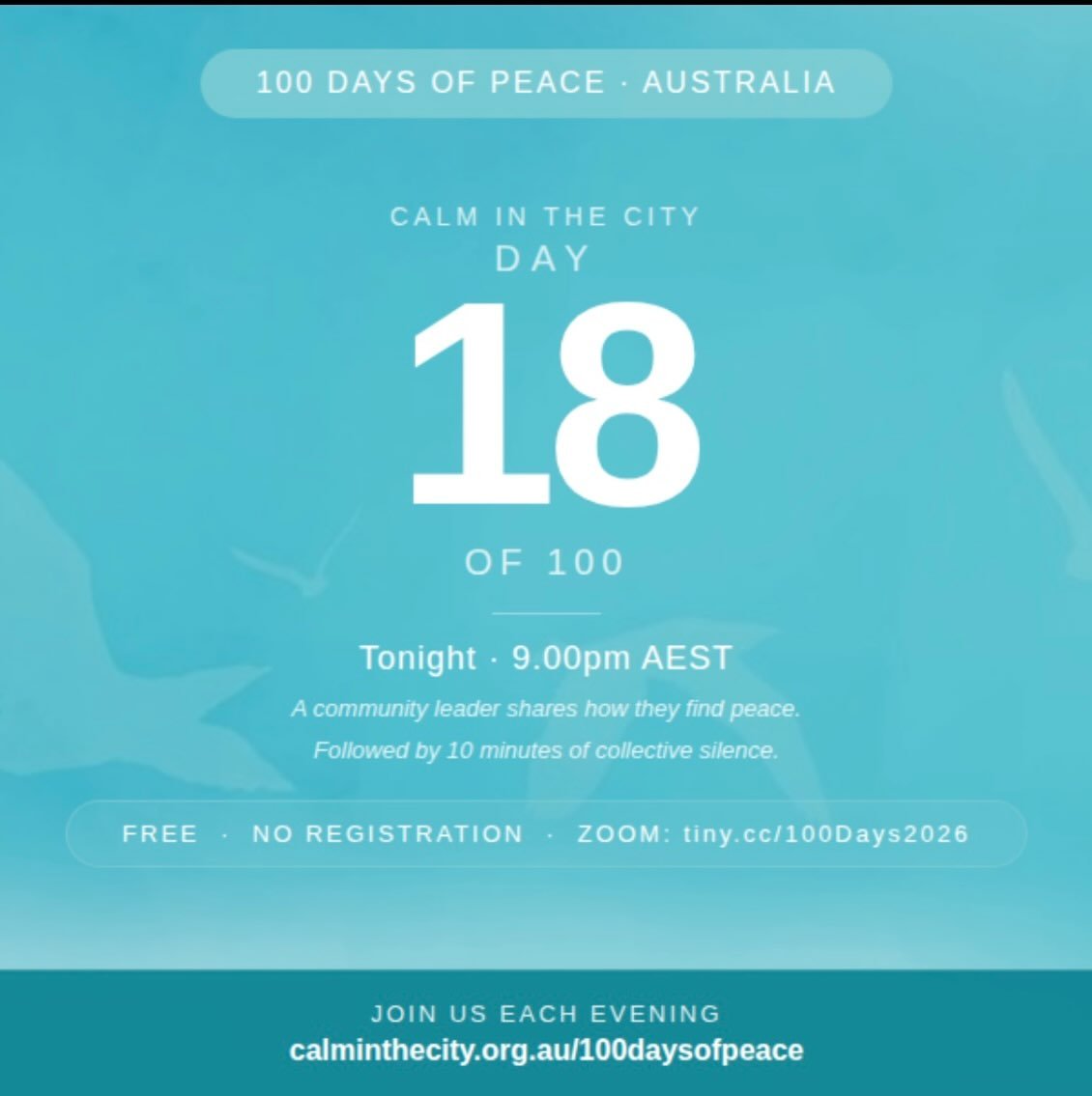A community leader shares their reflection on peace.
Then 10 minutes of collective silent meditation.
Together. Free. No registration. Simply click the link in bio at 9.00pm.
Please share with someone who needs a moment of peace tonight. *
#100DaysOf