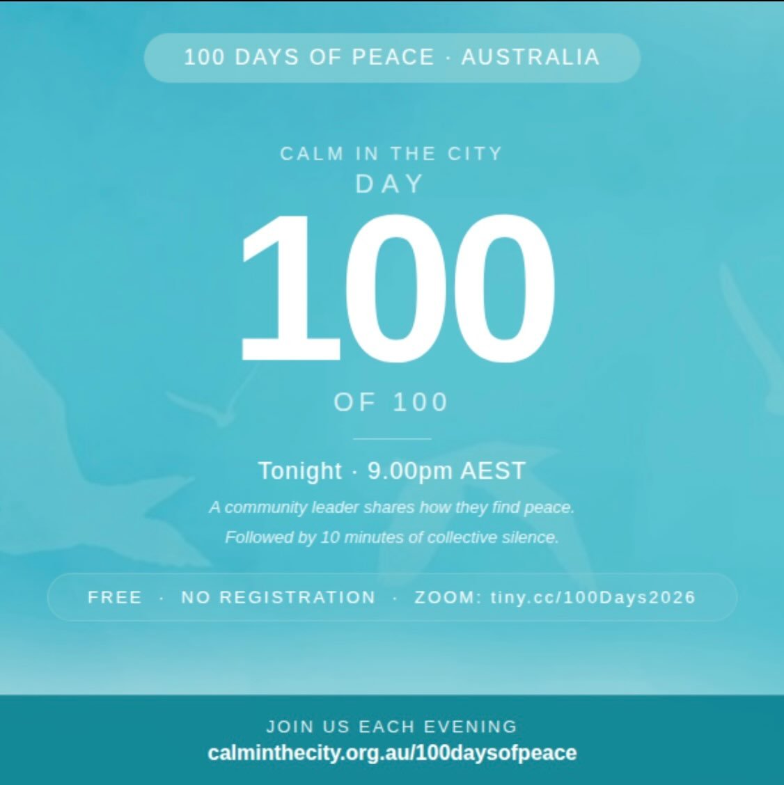 Wow. We did it. A community leader shares their reflection on peace.
Then 10 minutes of collective silent meditation.
Together. Free. No registration. Simply click the link in bio at 9.00pm.
Please share with someone who needs a moment of peace tonig