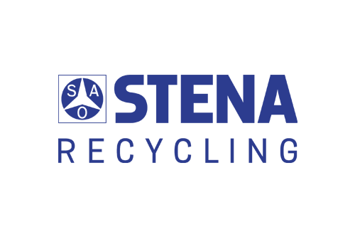 Logotyp för Stena Recycling med blå färg och cirkeldiagram.
