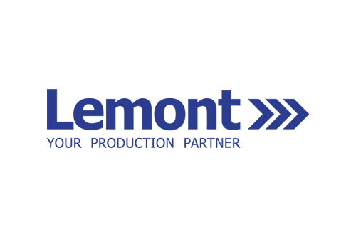 Lemont logotyp med texten 'Your Production Partner' på svart bakgrund.