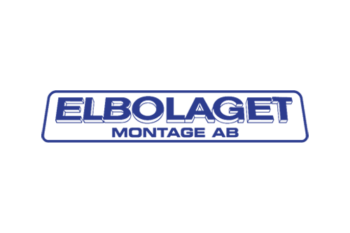 Logotyp för ELBOLAGET MONTAGE AB i blått och svart.