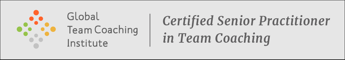Logo of Global Team Coaching Institute with certification badge for Senior Practitioner in Team Coaching.