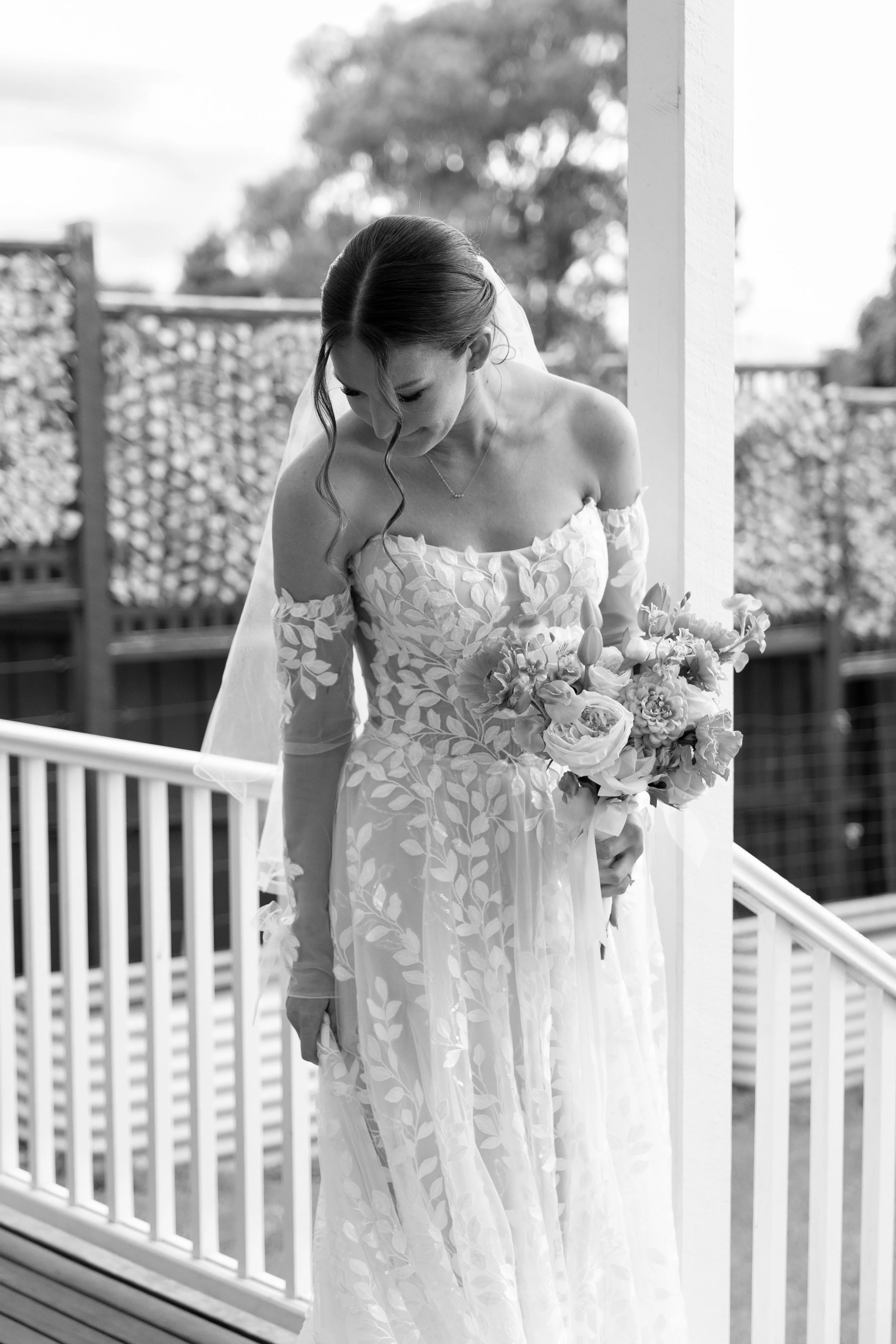 wedding portrait B&W bride