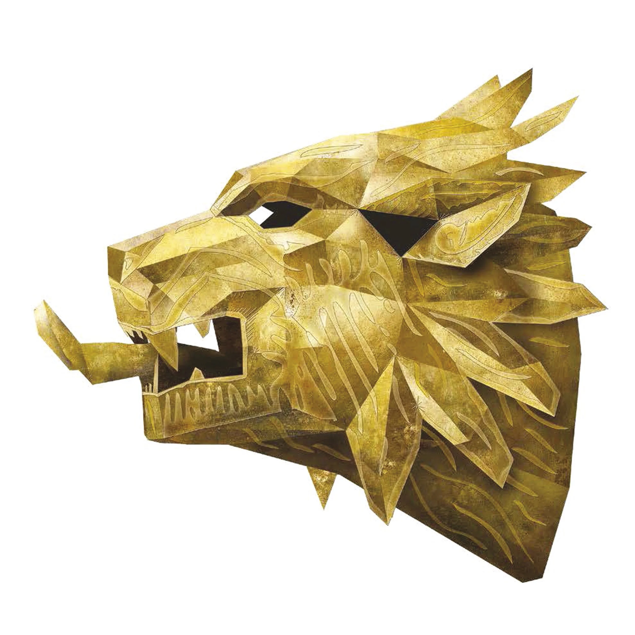 'Game of Thrones House Lannister Lion 3D Mask & Wall Mount'.  A  mask and wall mount, paper engineering by Wintercroft.