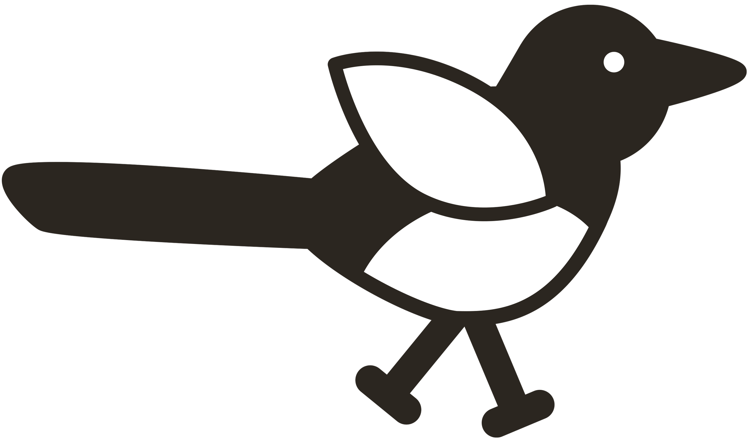 A black and white illustration of a Magpie with a white patch on its chest, about to take flight. The magpie is part of a series logo design for A Mischief of Magpies.