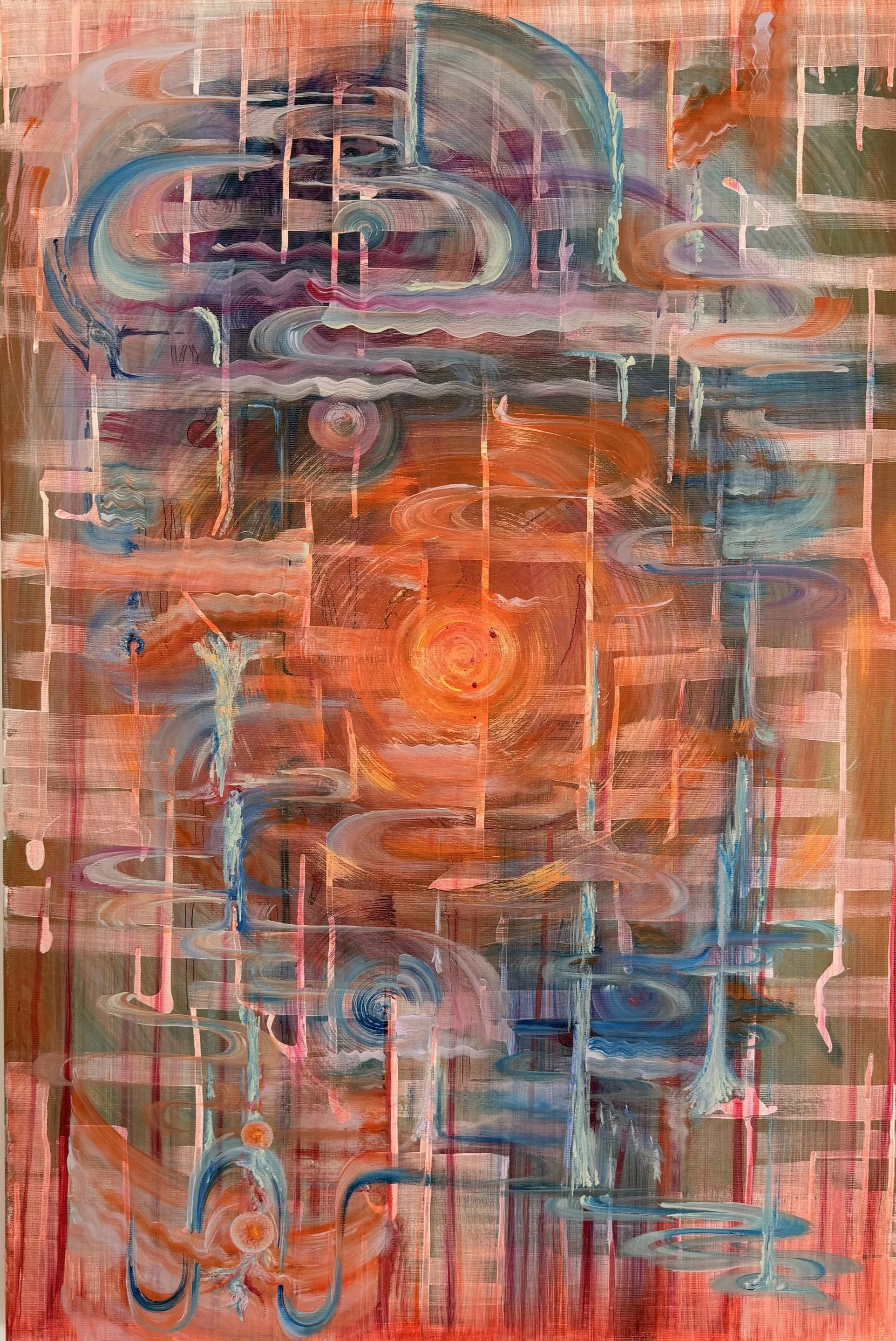 "histolysis" | 2026 | Acryl auf Leinwand | Original 60 x 90 x 1,5 | Die Schönheit der Auflösung der alten Form. Der Moment in dem sich die Raupe innerhalb ihrer Crysalis buchstäblich verflüssigt. Die alten Strukturen schmelzen vollständig. Was zurück