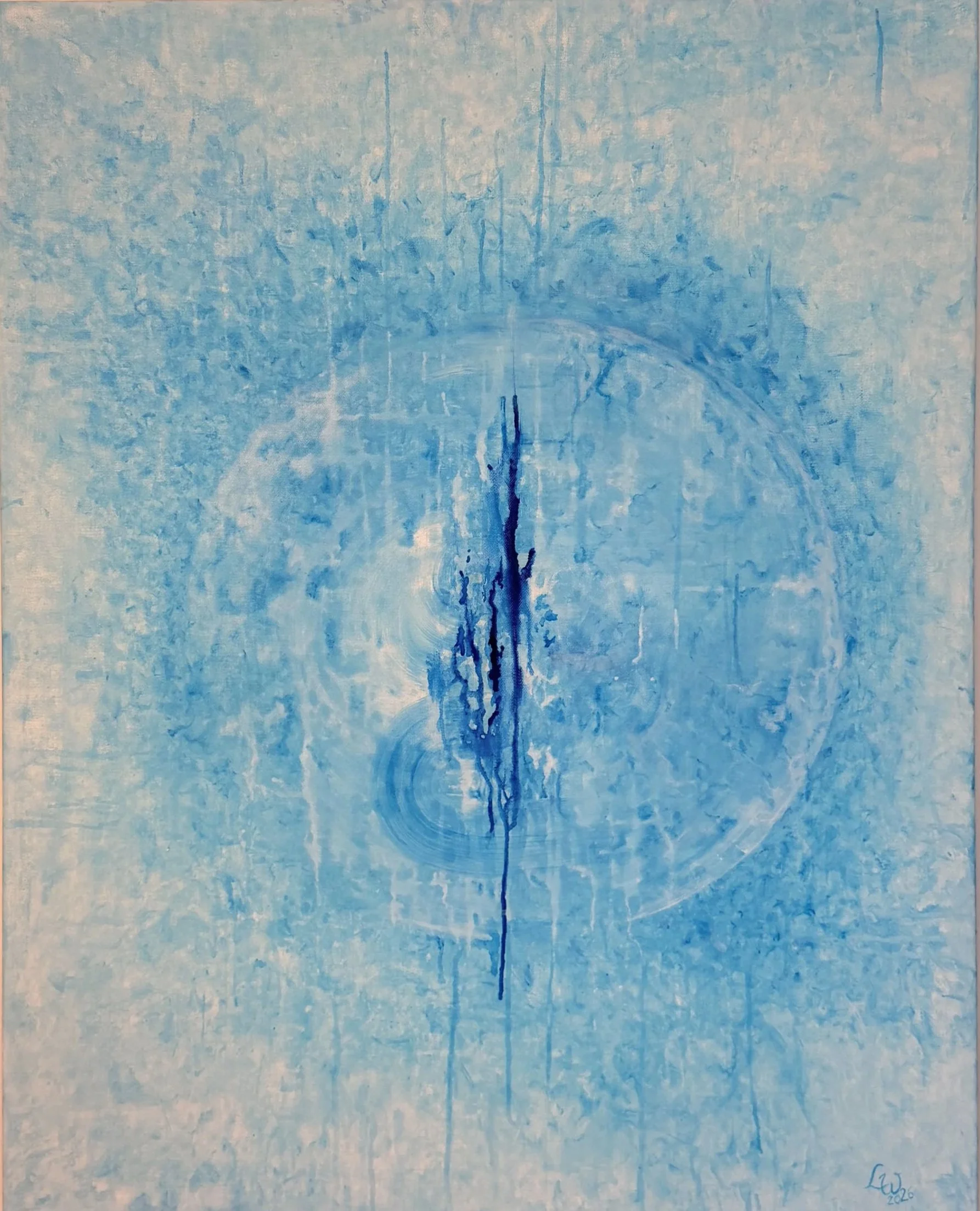 "christ consciousness" | 2026 | acrylic on canvas | original 80 x 100 x 1,5 cm | An intuitive journey through expanding consciousness and its physical manifestation. Layer by layer, it visualizes neural pathways connecting in the deep blue, creating 