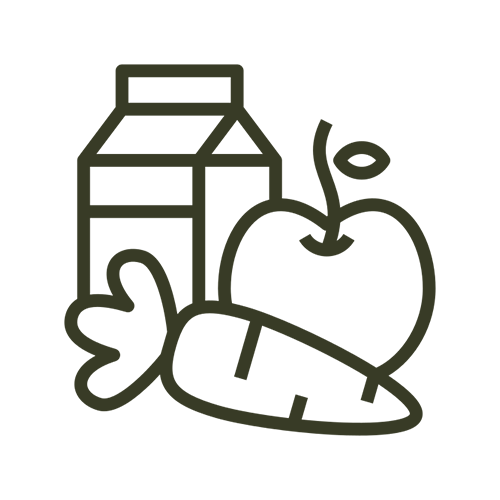 Illustration of a carton of milk, an apple, and a carrot.