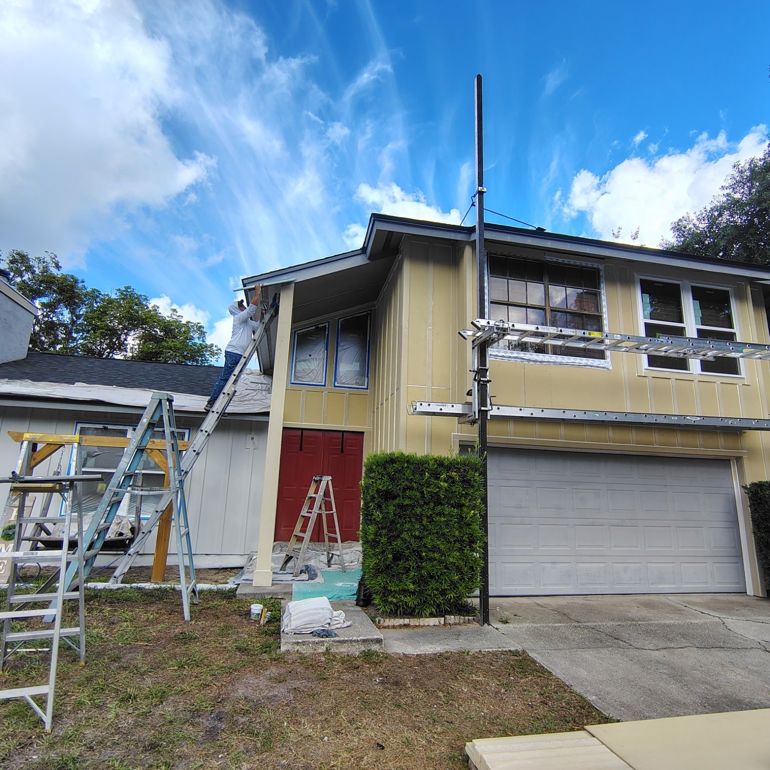 There is always something exciting about the before stage of a paint project.

This Longwood exterior painting project is officially in progress, and we can already see how beautiful the finished transformation is going to be. The home has great char