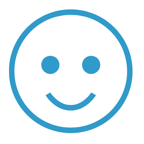 Blue smiley face icon on transparent background.