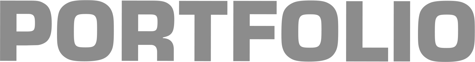 Close-up of the word 'PORTFOLIO' in large, bold, gray letters on a dark background.