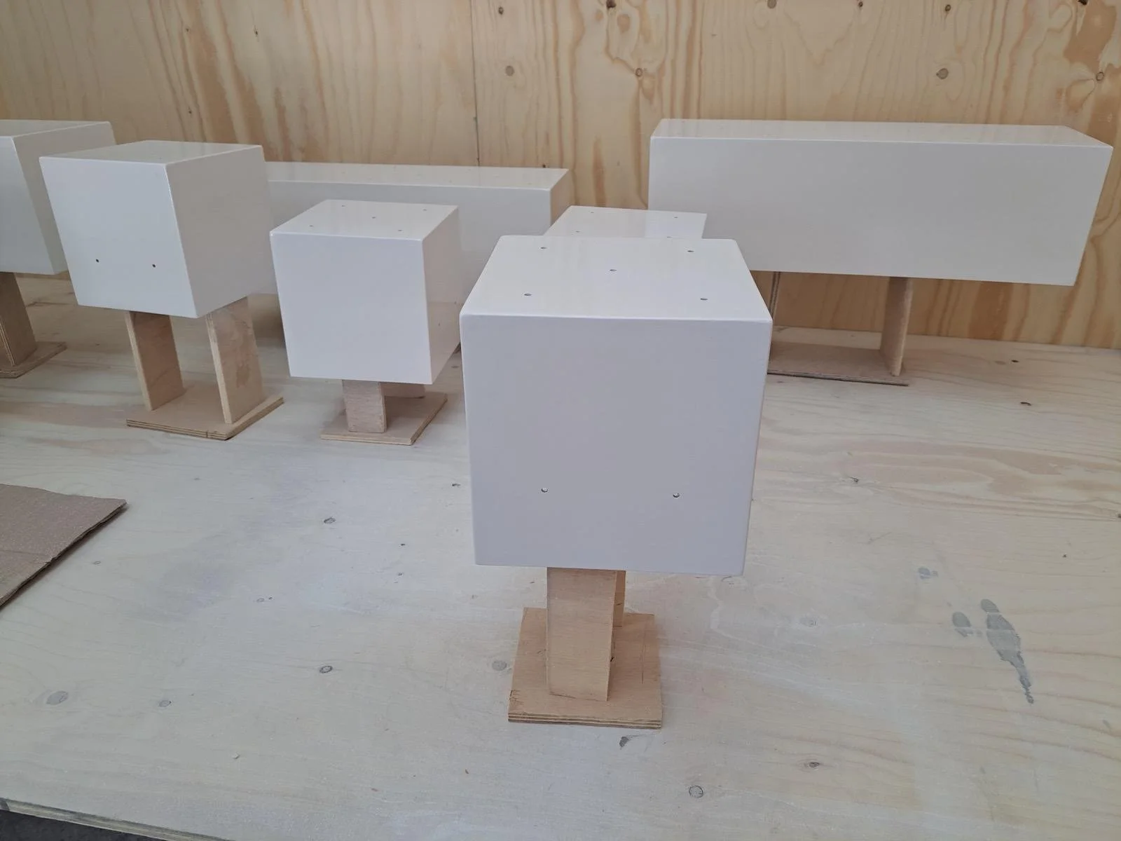 White boxes made from fiberglass composites