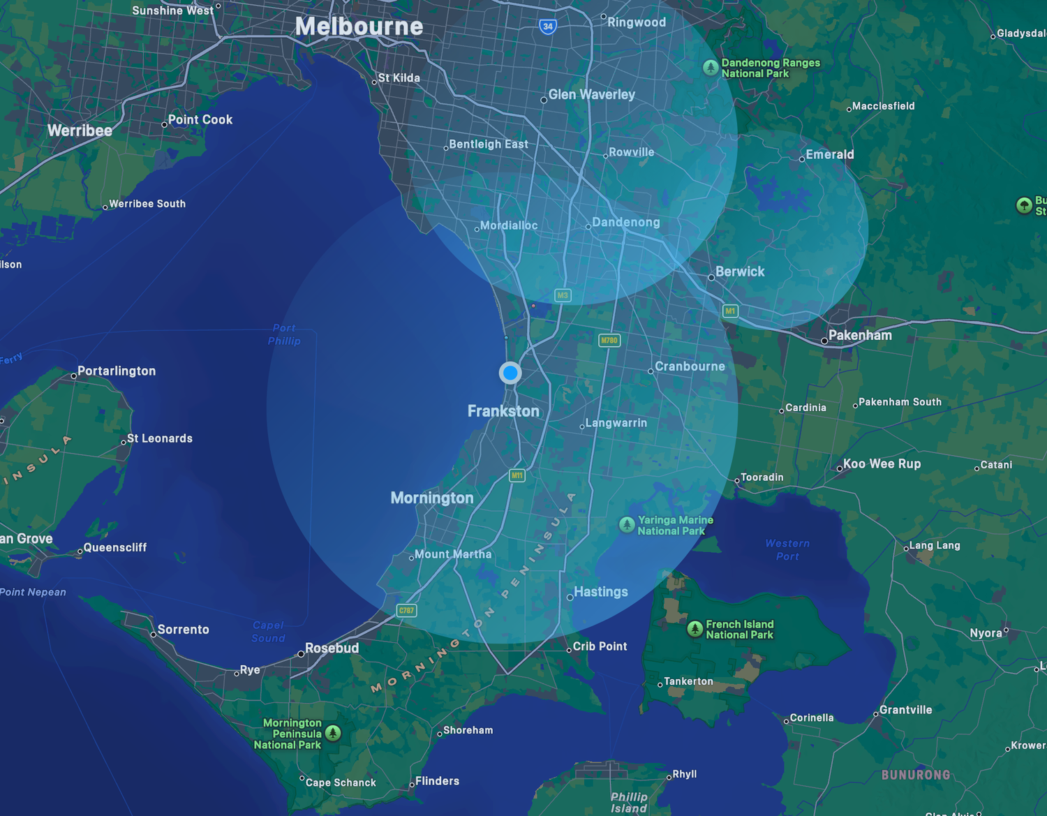 ALTRA Projects service area map, Frankston, Mornington Peninsula and south-east Melbourne