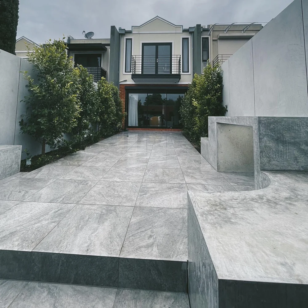 Large format porcelain entry paving