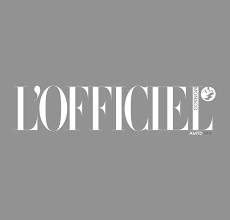 L'Officiel magazine logo on a red background.