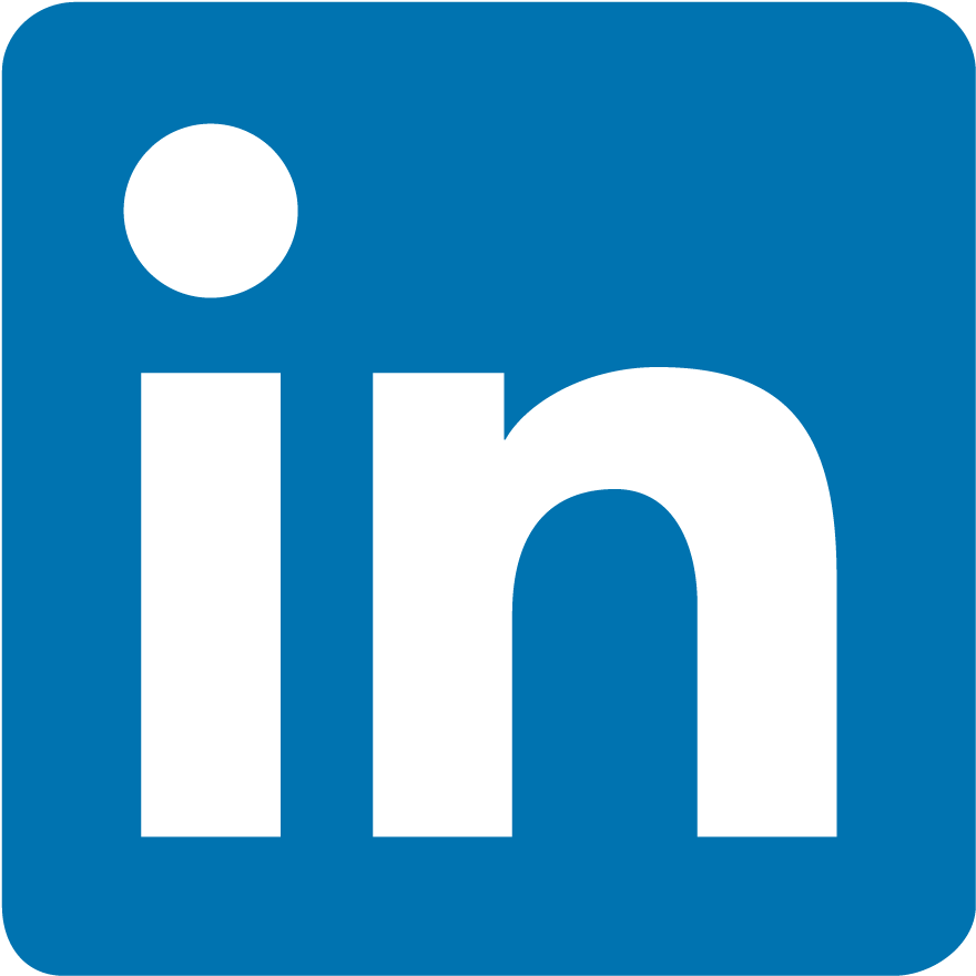 LinkedIn logo with white lowercase 'in' on a blue background.