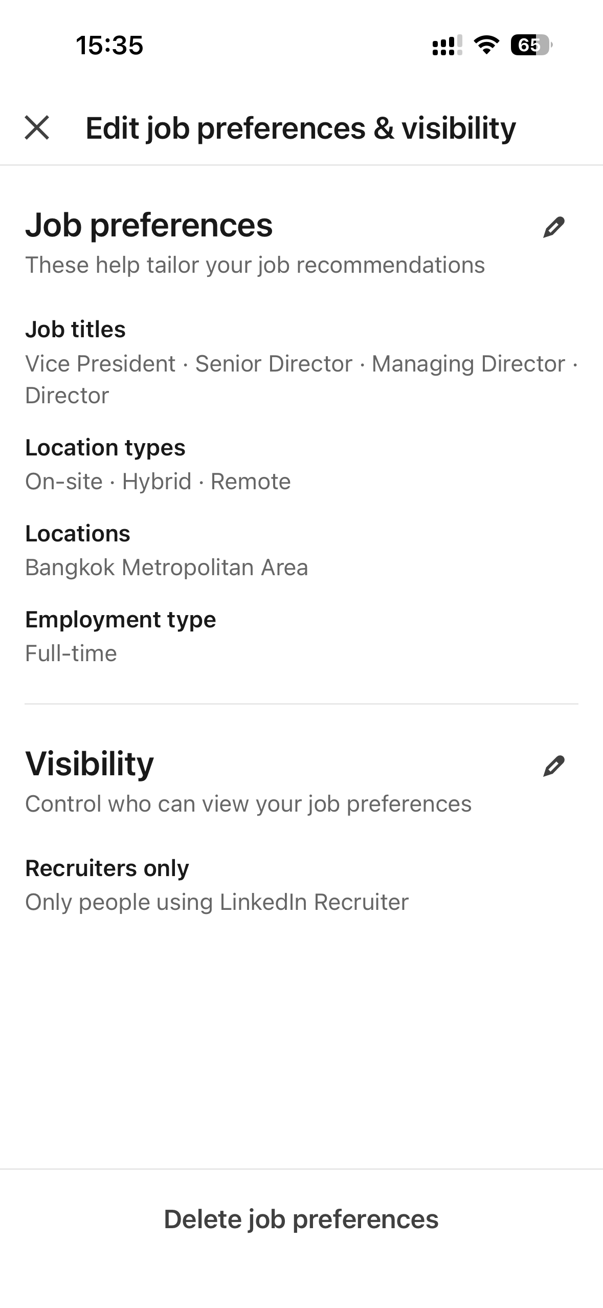 LinkedIn Job Preferences Delete