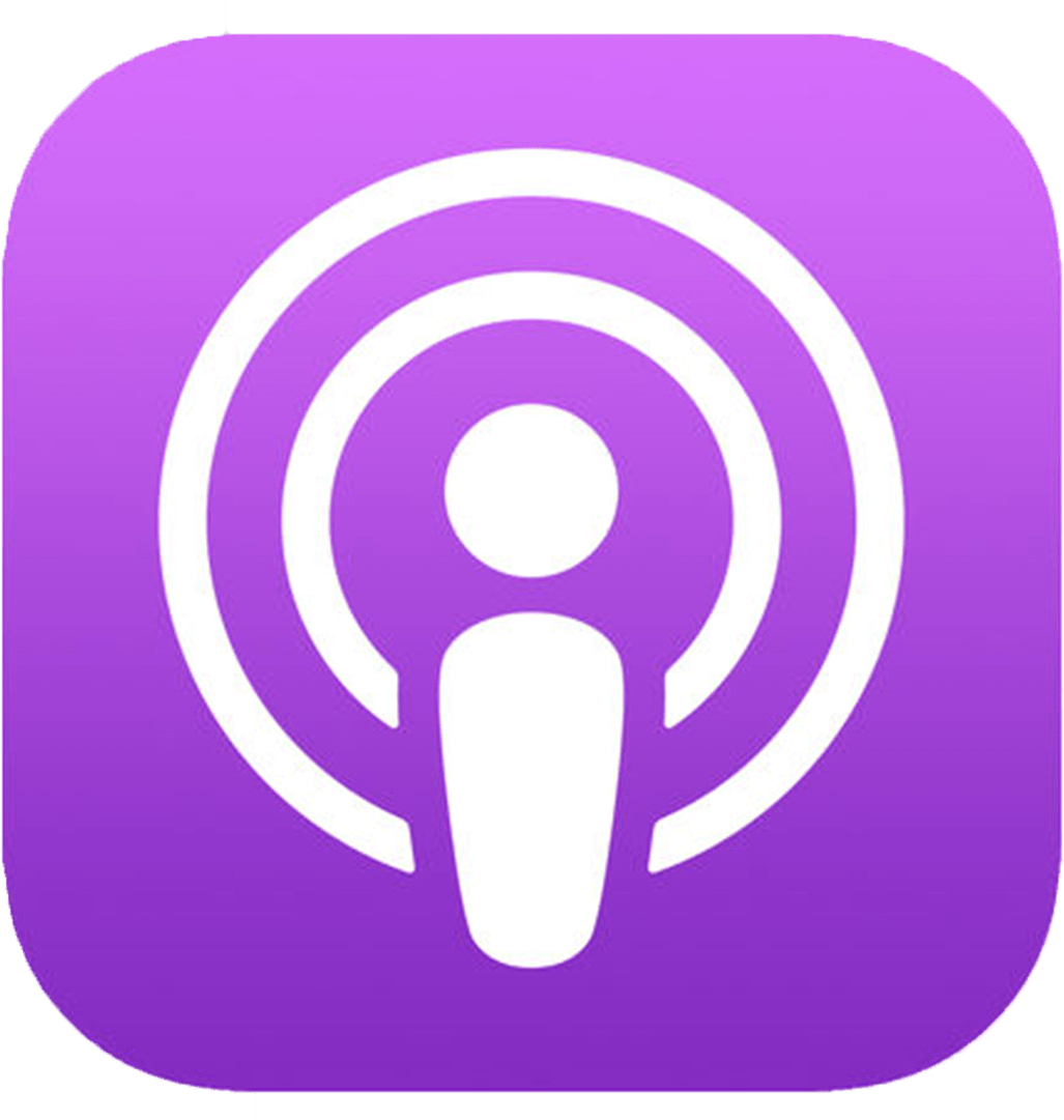 Purple podcast app icon with white microphone and concentric circles