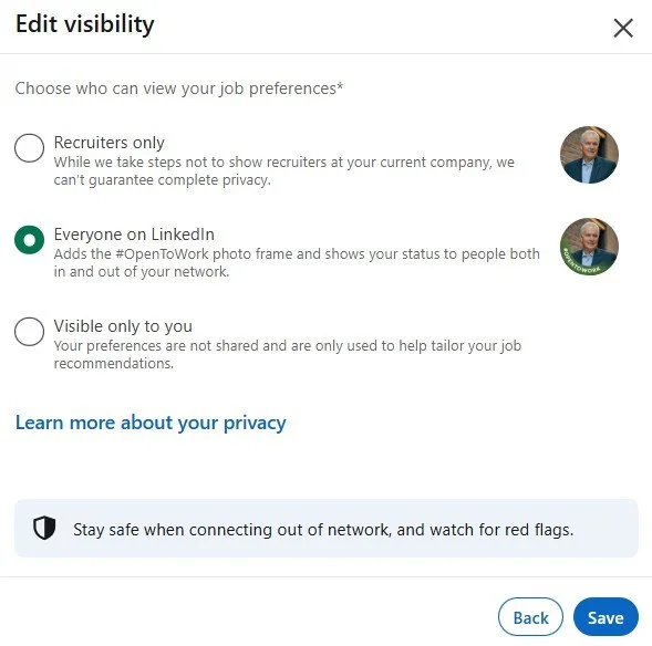 LinkedIn Open to Work visibility Everyone on LinkedIn