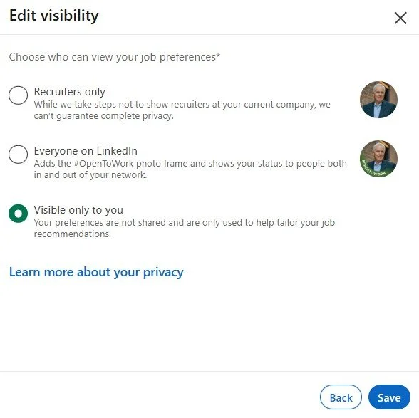 LinkedIn Open to Work Visible Only to You Setting