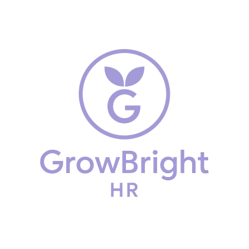 GrowBright HR logo with a stylized letter G and a leaf above it, inside a circle, with the company name below.