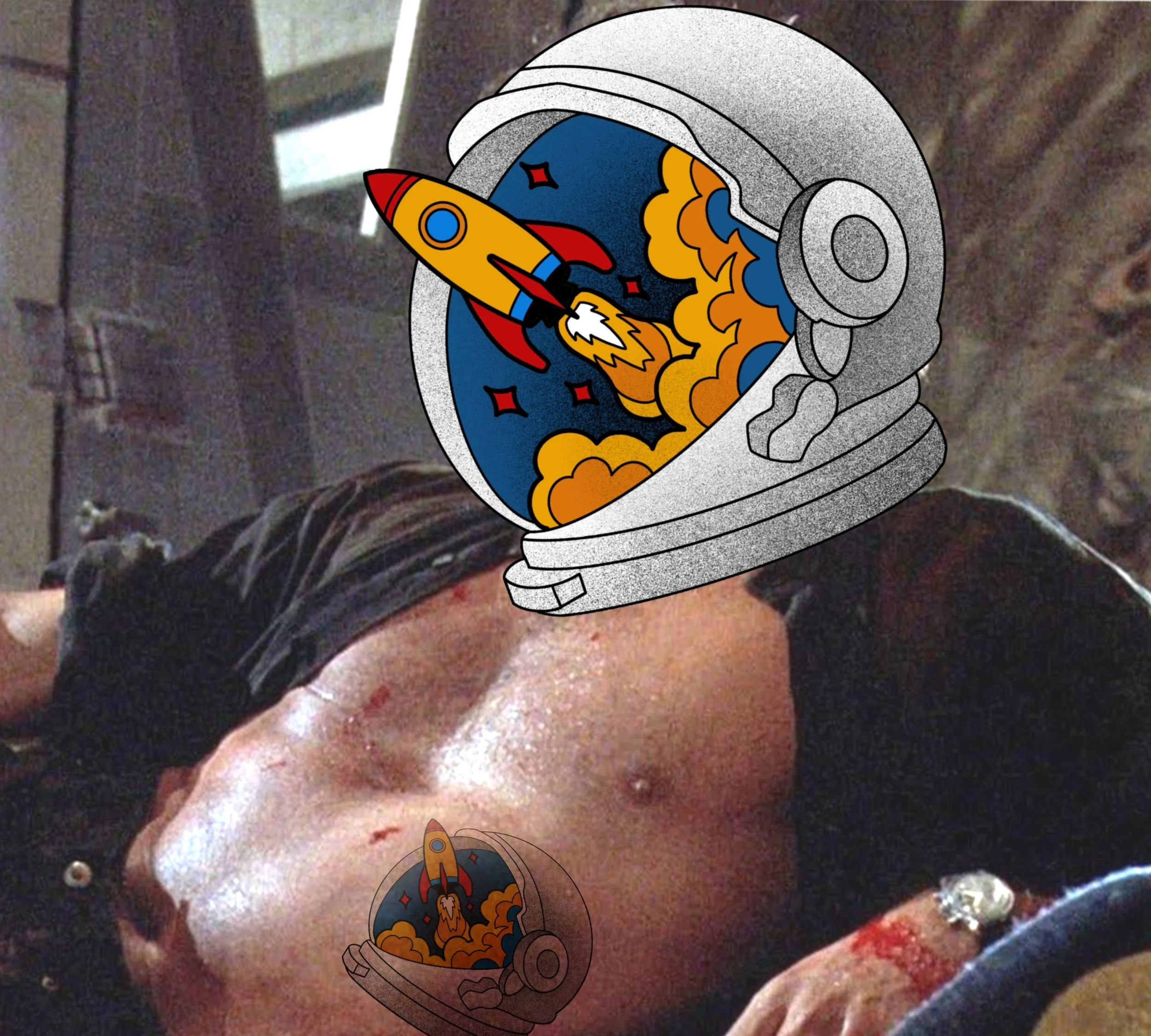 -Space flash designs- space helmet rocket moon artemis jurassic park jeff goldblum tattoo color black grey