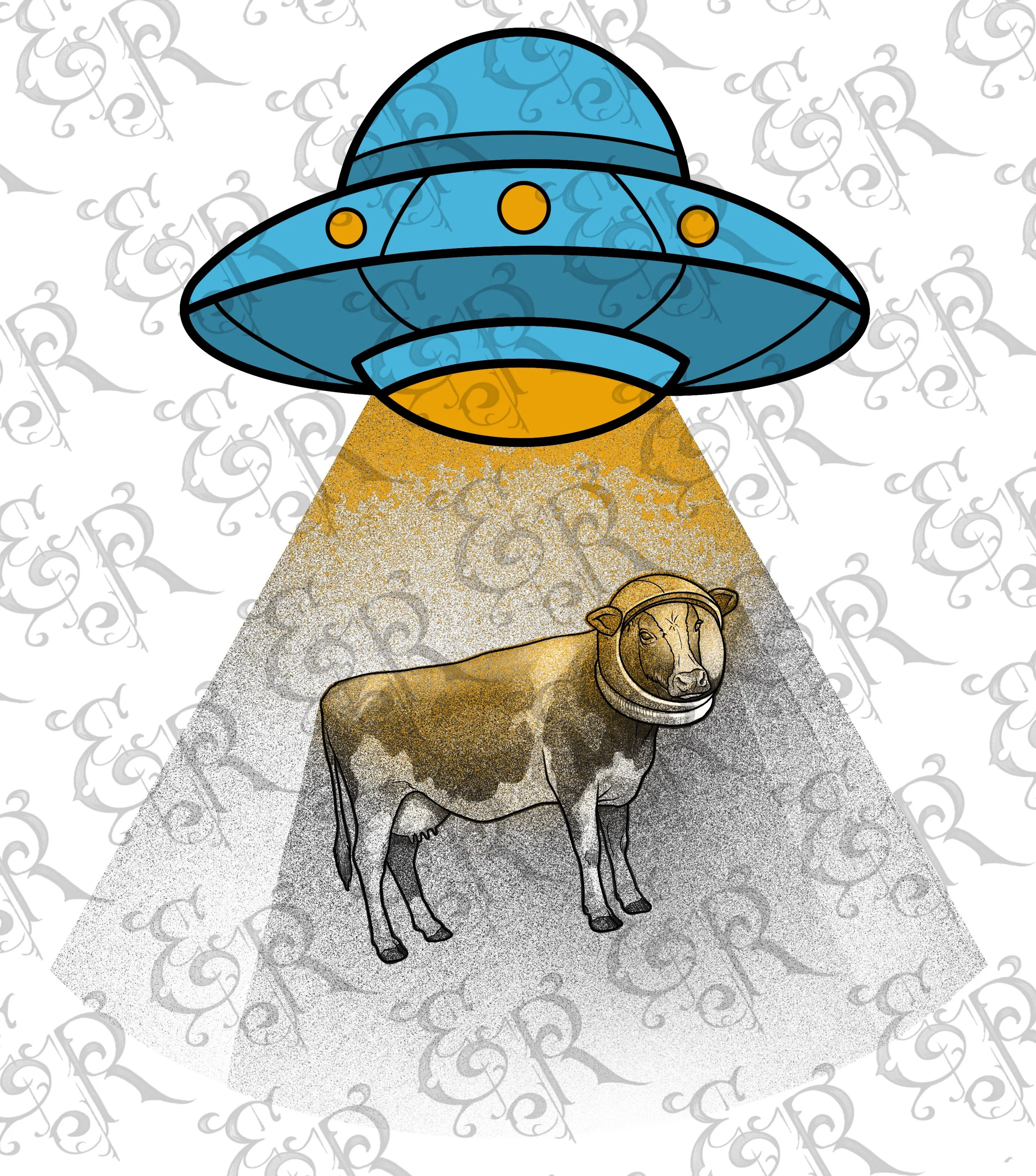-Space flash designs- space astronaut planet saturn cow abducted ufo tattoo color black grey