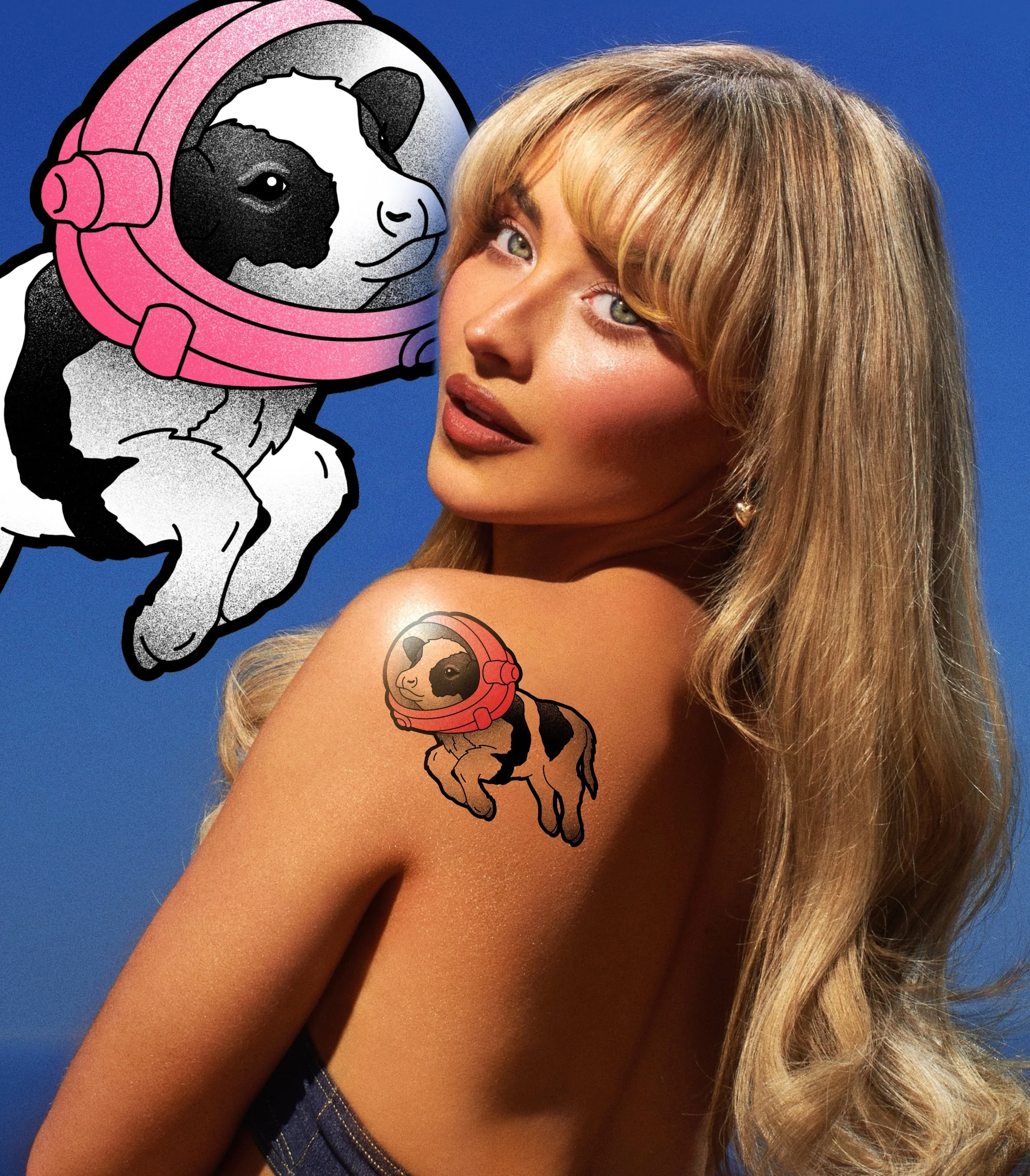 -Space flash designs- space cow sabrina carpenter tattoo color black grey