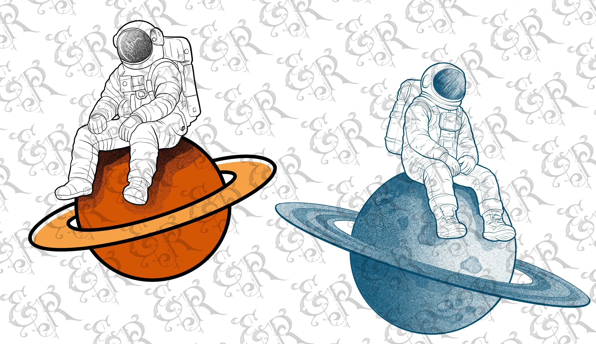 -Space flash designs- space astronaut planet saturn moon artemis pedro pascal tattoo color black grey