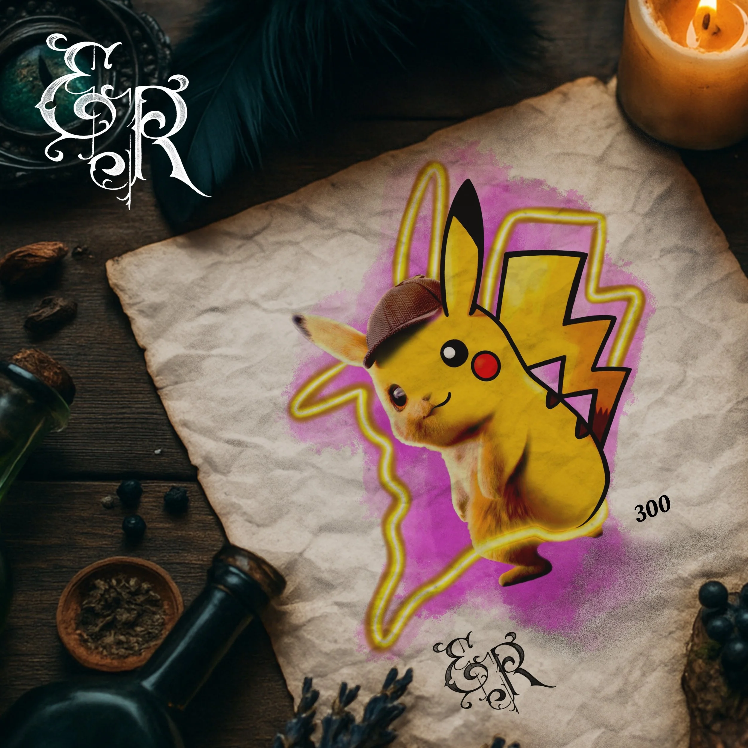 -Pokémon flash designs- pikachu detective tattoo color black grey