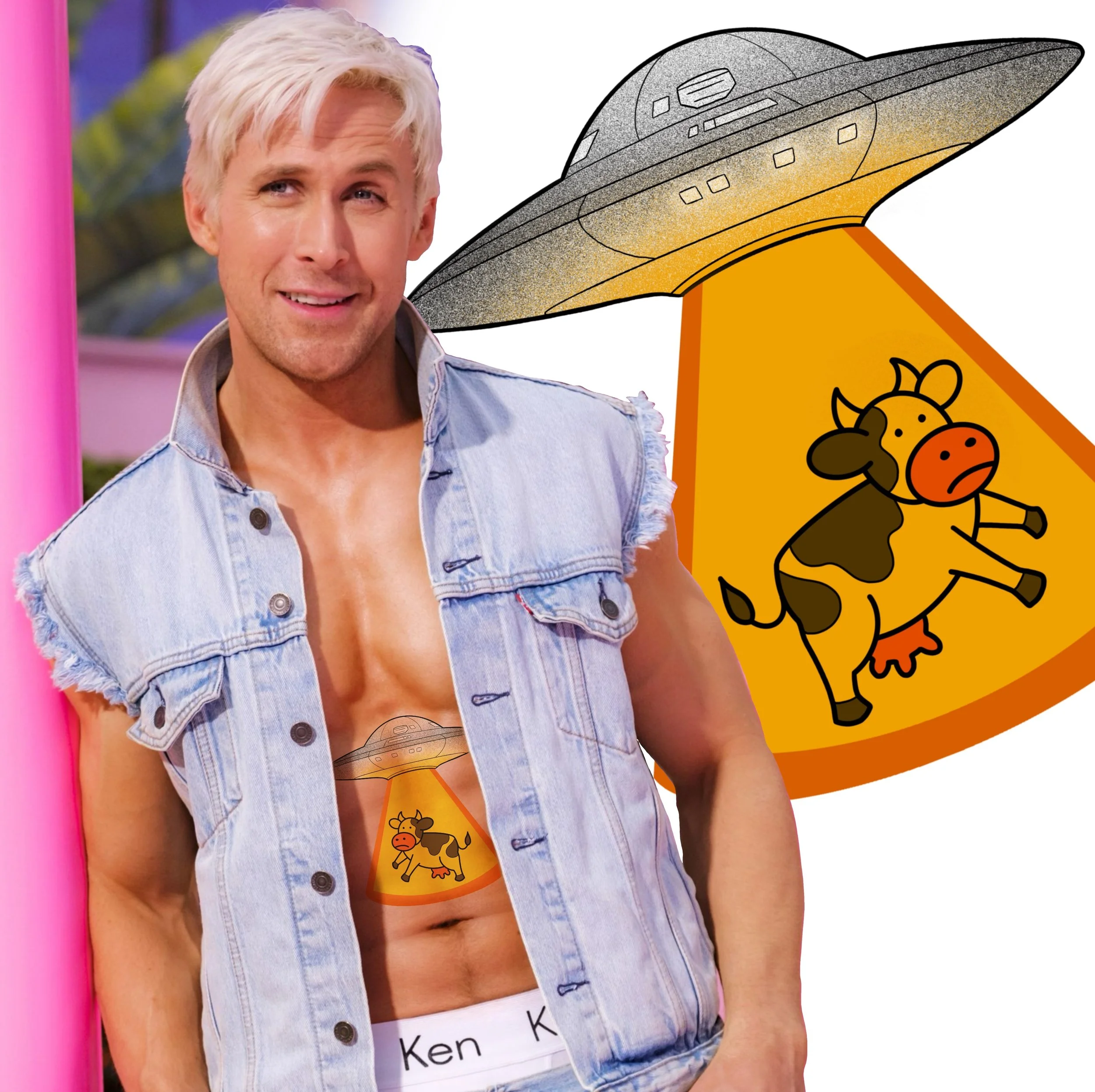 -Space flash designs- space cow abducted ufo ryan gosling ken barbie tattoo color black grey