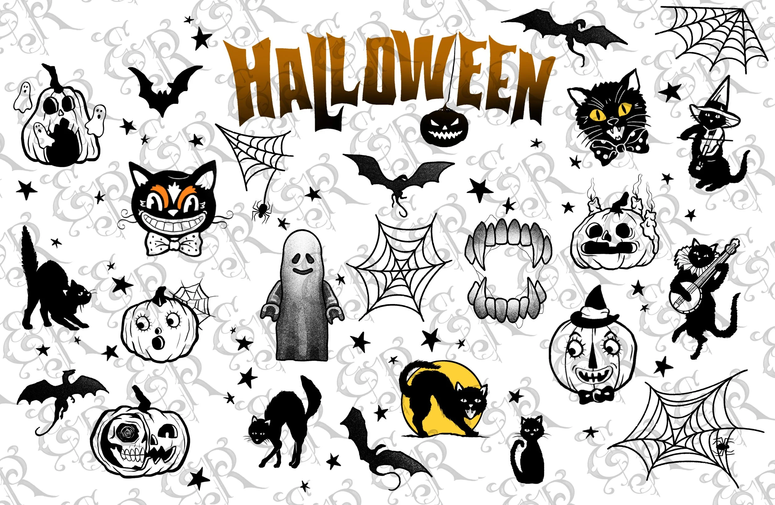 -Halloween flash designs- tattoo color black grey