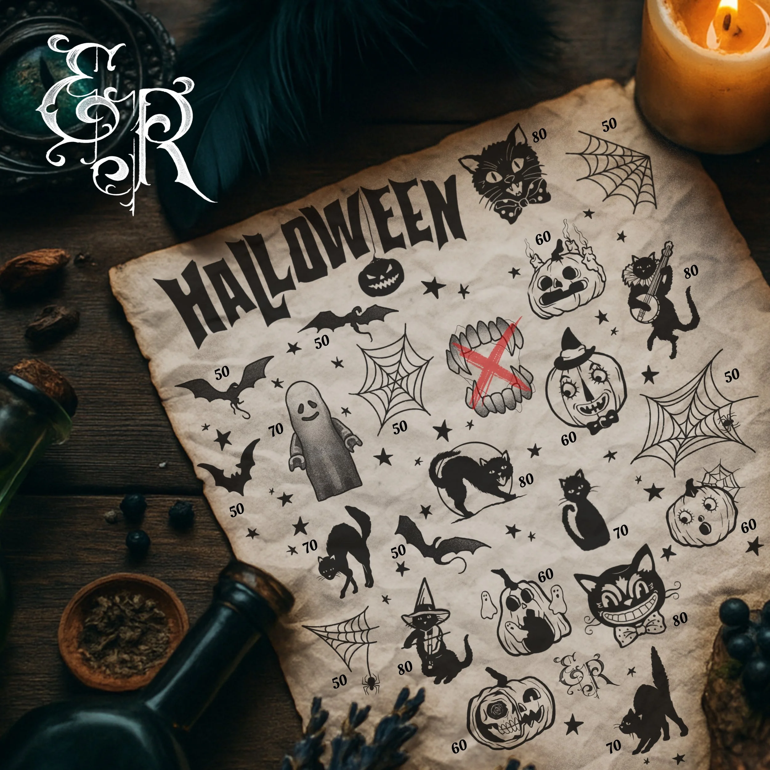 -Halloween flash designs- tattoo color black grey