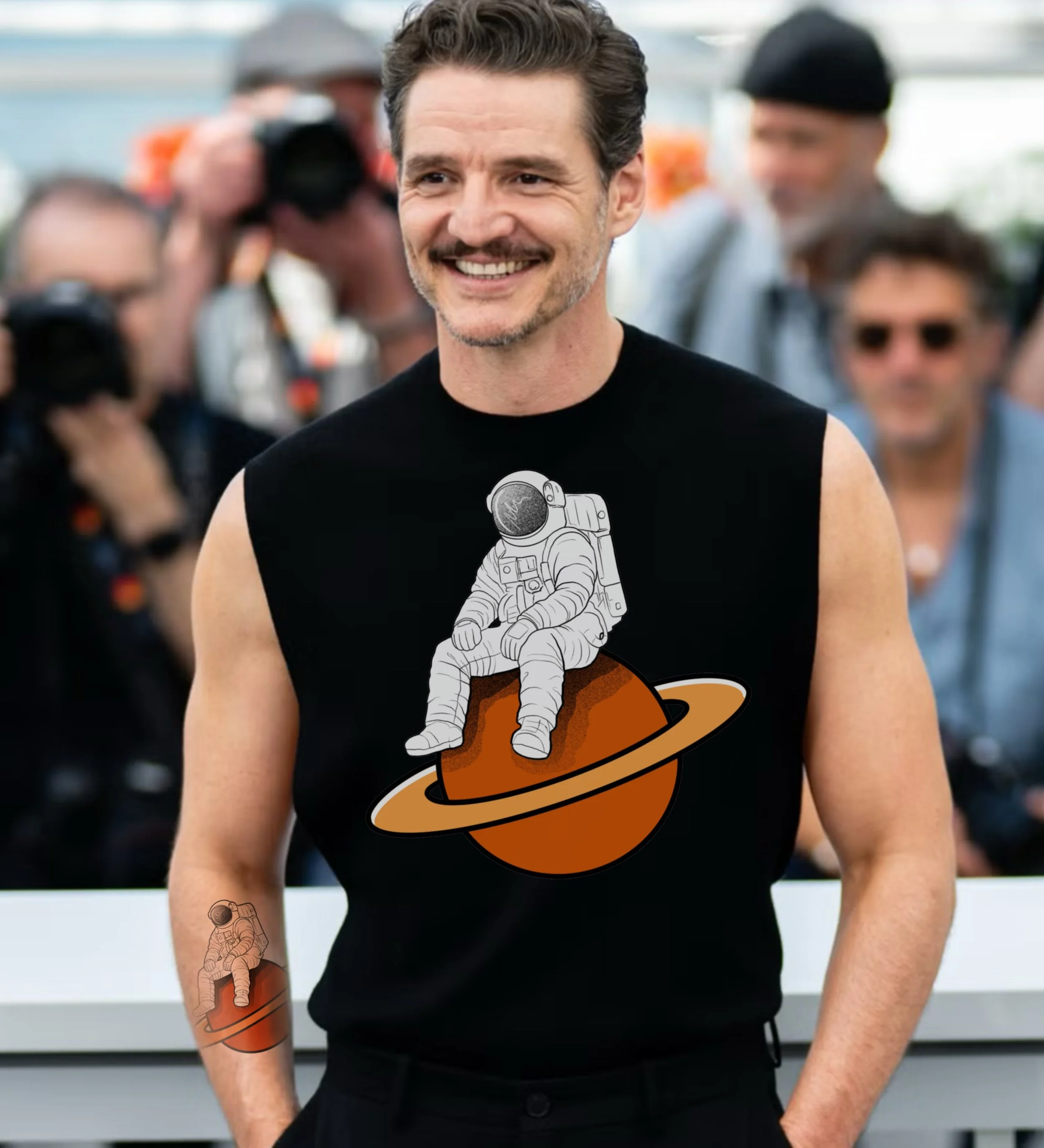 -Space flash designs- space astronaut planet saturn moon artemis pedro pascal tattoo color black grey