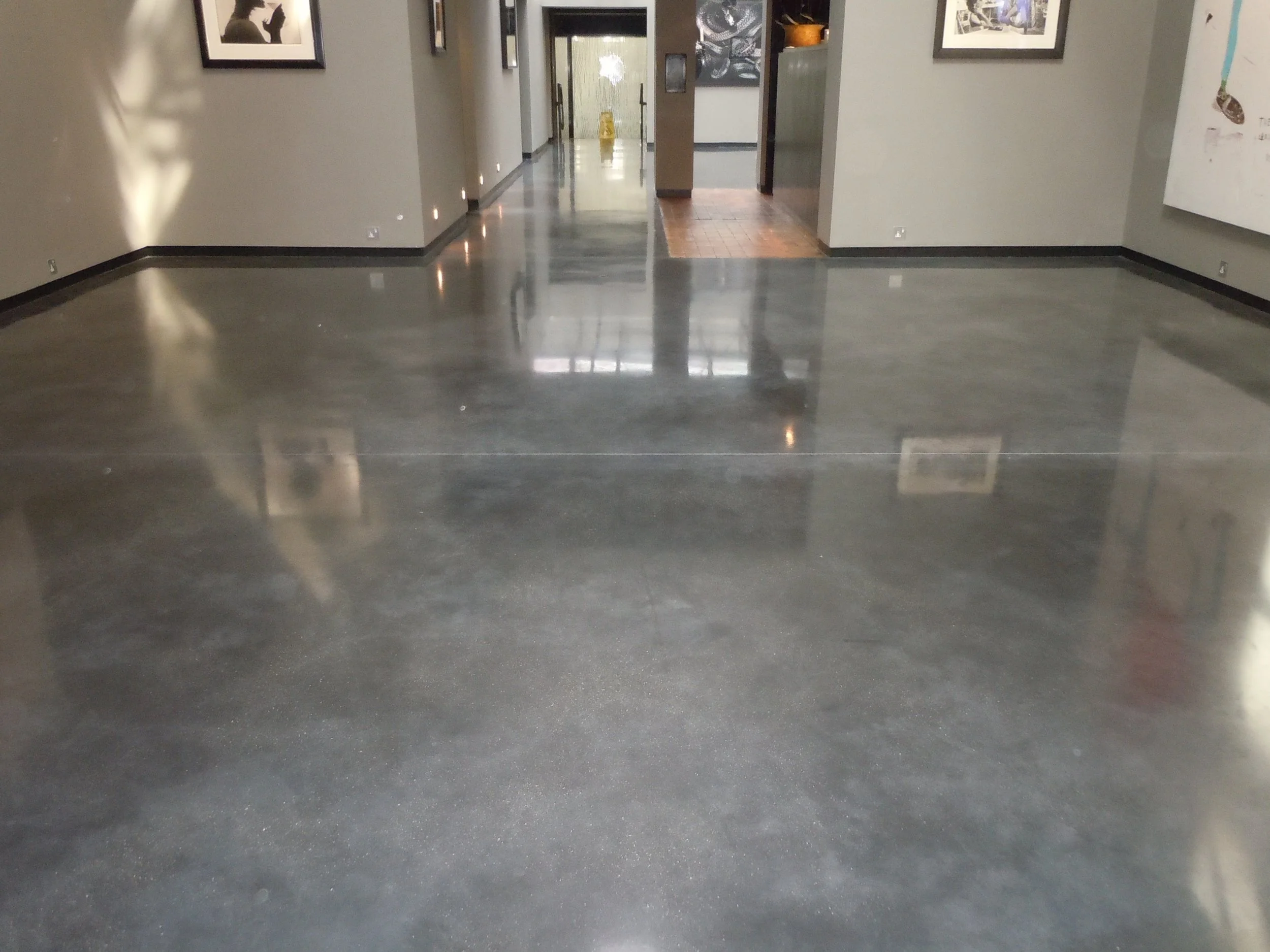 Polished concrete floor in an art gallery.