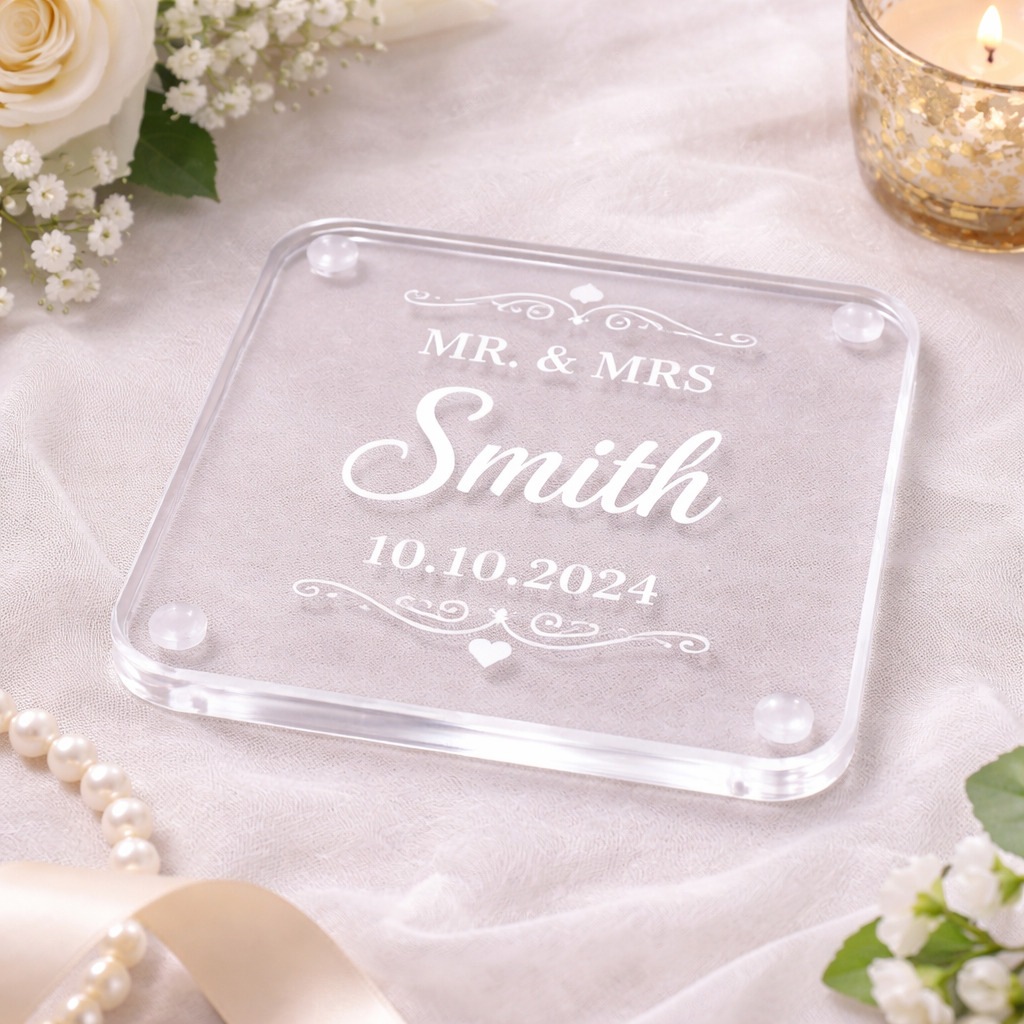 Custom Etched Acrylic Wedding Coasters