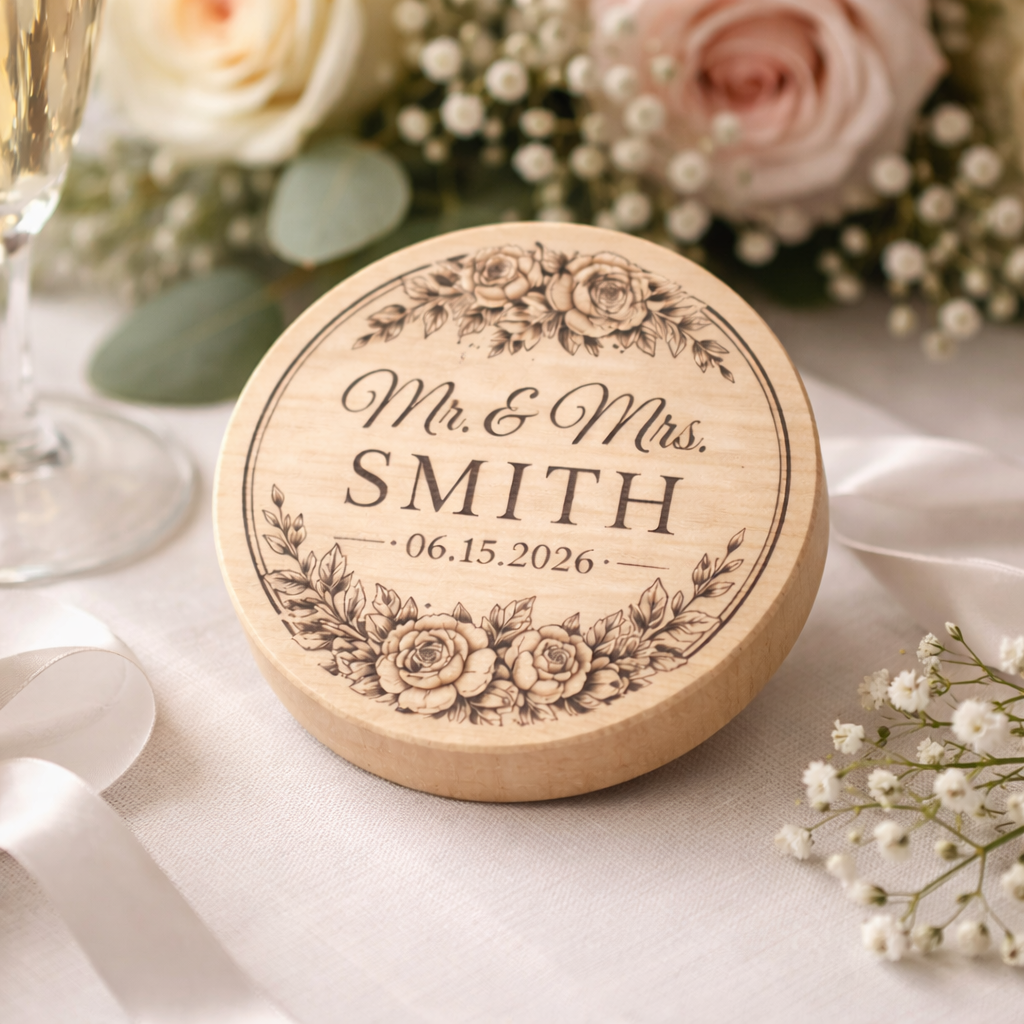 Engraved Wooden Bottle Opener Magnet – Personalised Wedding Favours