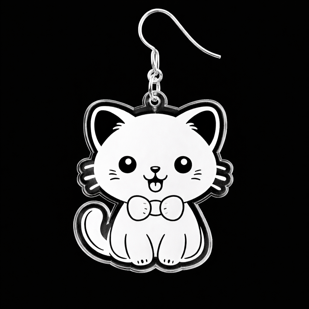 Laser Cut Clear Acrylic Kitty Earrings