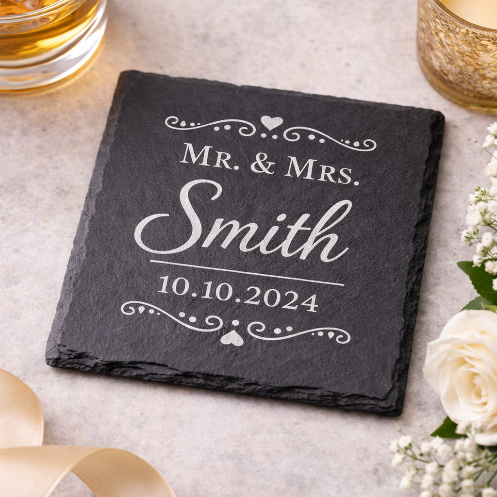Custom Etched Slate Wedding Coasters