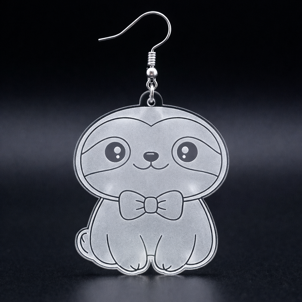 Laser Cut Clear Acrylic Sloth Earrings