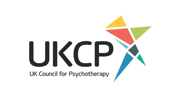 Logo of the UK Council for Psychotherapy (UKCP) featuring colorful geometric shapes forming a stylized person or abstract figure, with the text 'UKCP' and 'UK Council for Psychotherapy' underneath.