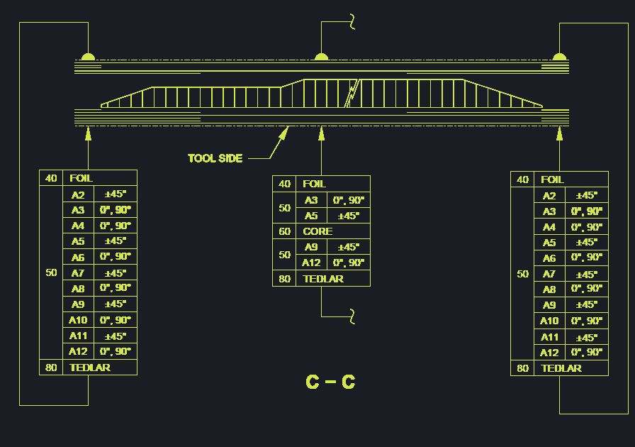 Technical drawing of a structure with annotations, labels, and section details.