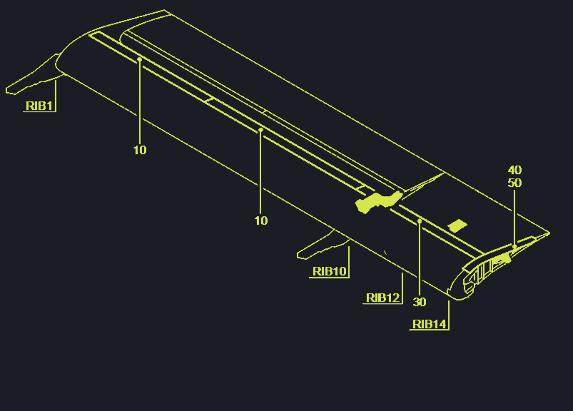 Technical diagram of a vehicle roof structure with various rib measurements labeled.