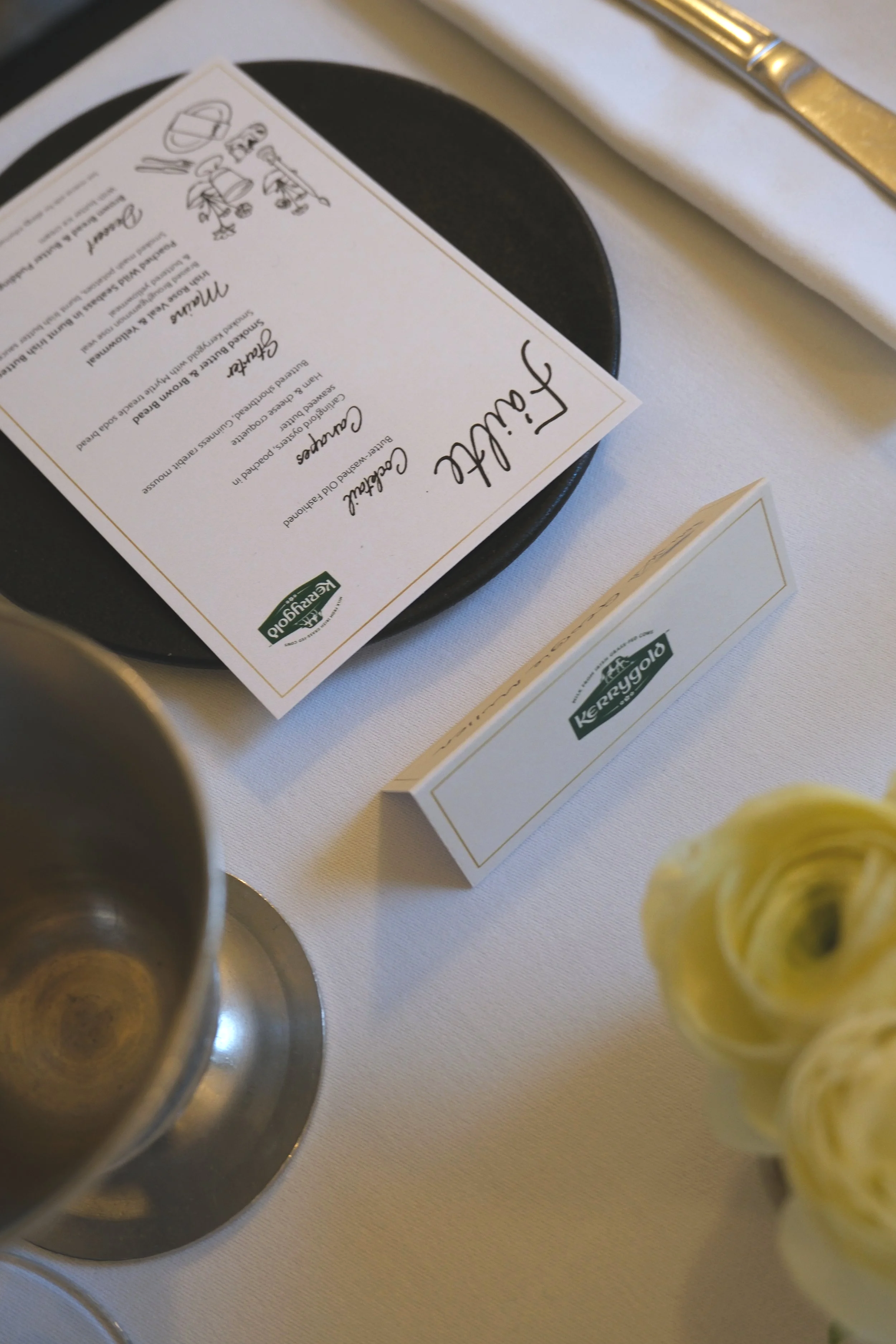 Event styling & creative direction for Kerrygold dinner | Myrtle restaurant | Chef: Anna Haugh | Host: Angela Scanlon 