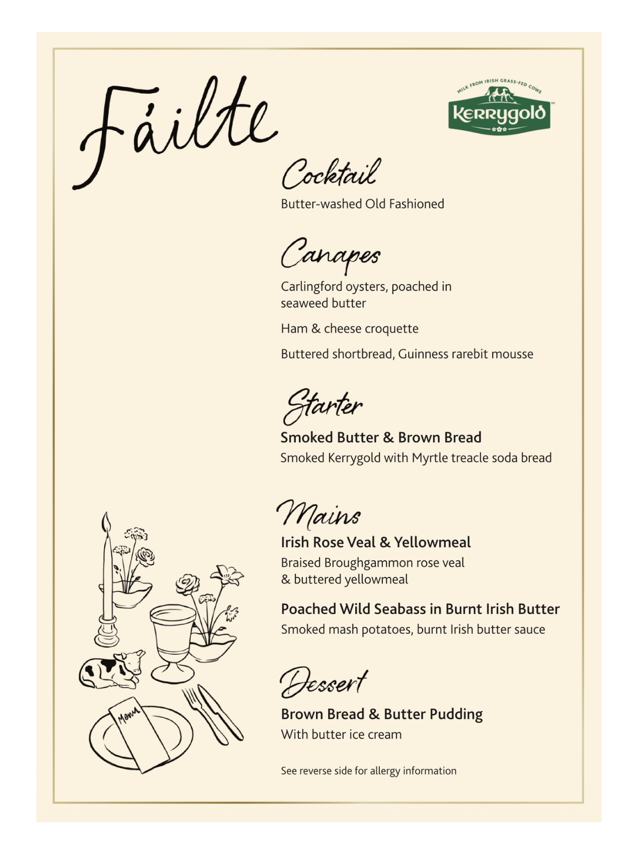 Menu design for Kerrygold dinner | Designed in collaboration with Mad River
